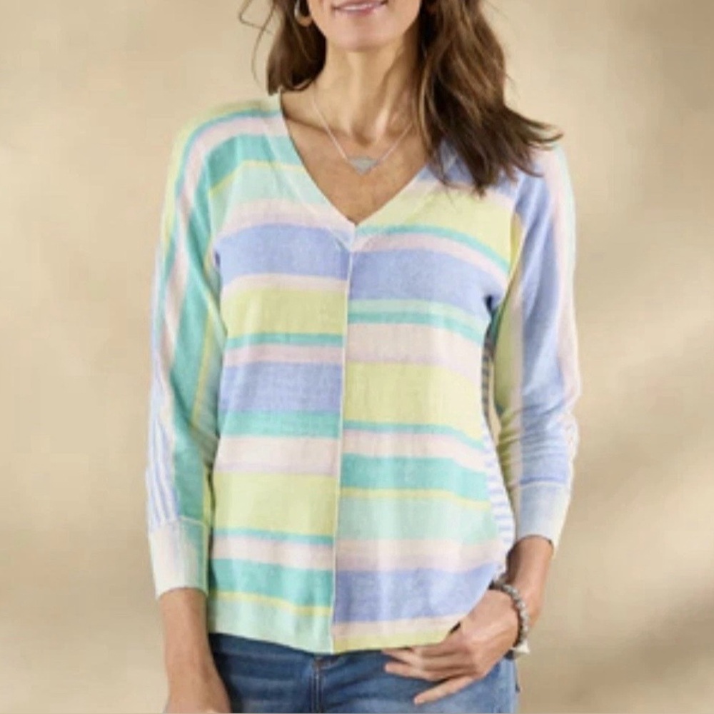 NWT Sundance Milla Floral Daze Striped Sweater In Sky Size XL